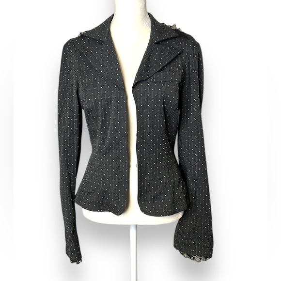 Diane Von Furstenberg Vintage Polka For Lace Ruffle Blazer Y2k size 6 - Picture 1 of 12